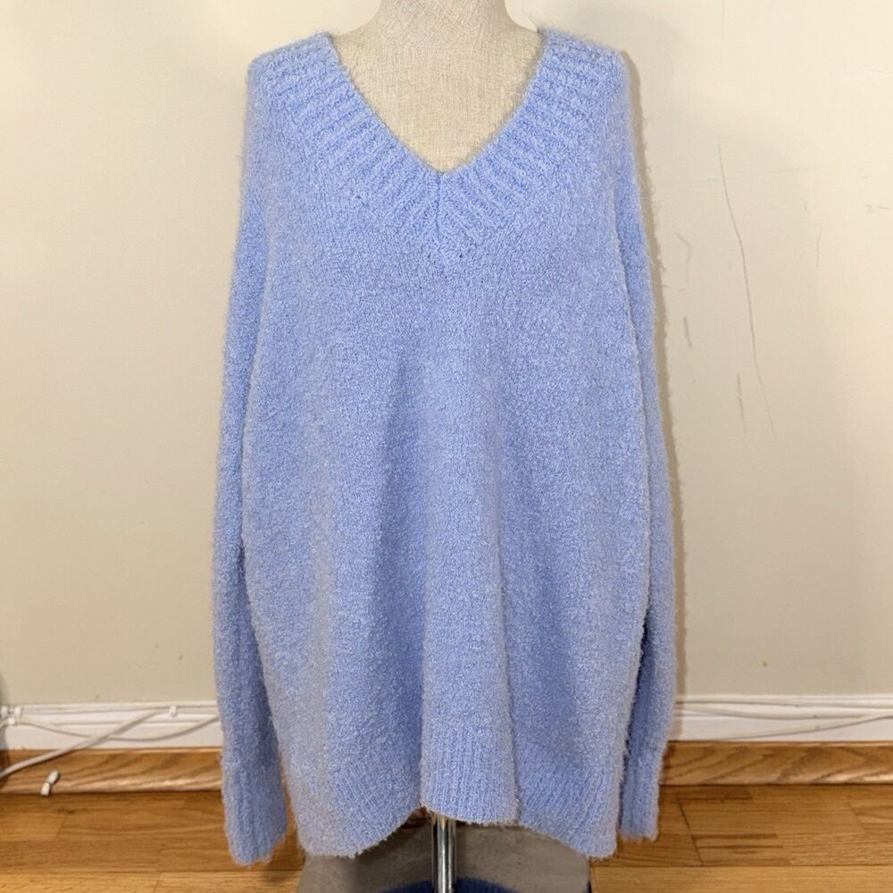 Aerie Teddy Boucle Sweater Ocean Sky M EUC Oversized Soft Cozy Fall Winter Cabin